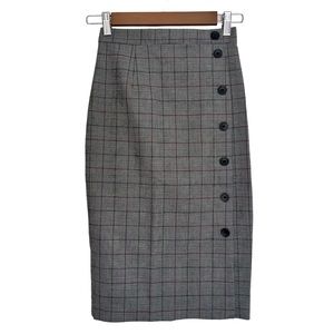 H&M Black, White, Pink Pinstripe Button Pencil Skirt Size 2